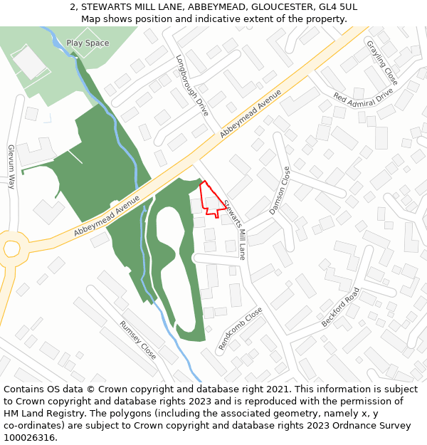 2, STEWARTS MILL LANE, ABBEYMEAD, GLOUCESTER, GL4 5UL: Location map and indicative extent of plot