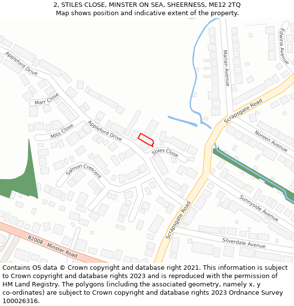 2, STILES CLOSE, MINSTER ON SEA, SHEERNESS, ME12 2TQ: Location map and indicative extent of plot