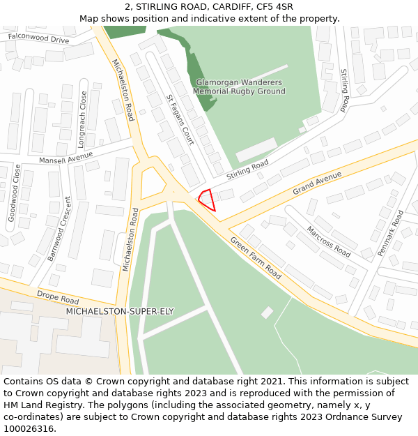 2, STIRLING ROAD, CARDIFF, CF5 4SR: Location map and indicative extent of plot