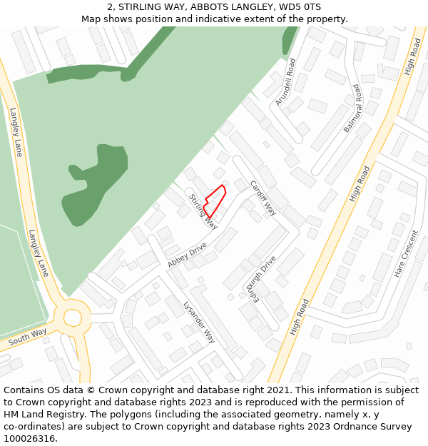 2, STIRLING WAY, ABBOTS LANGLEY, WD5 0TS: Location map and indicative extent of plot