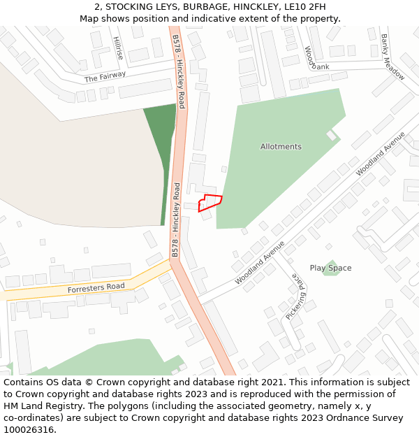 2, STOCKING LEYS, BURBAGE, HINCKLEY, LE10 2FH: Location map and indicative extent of plot