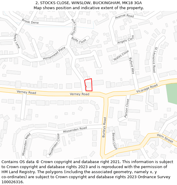 2, STOCKS CLOSE, WINSLOW, BUCKINGHAM, MK18 3GA: Location map and indicative extent of plot