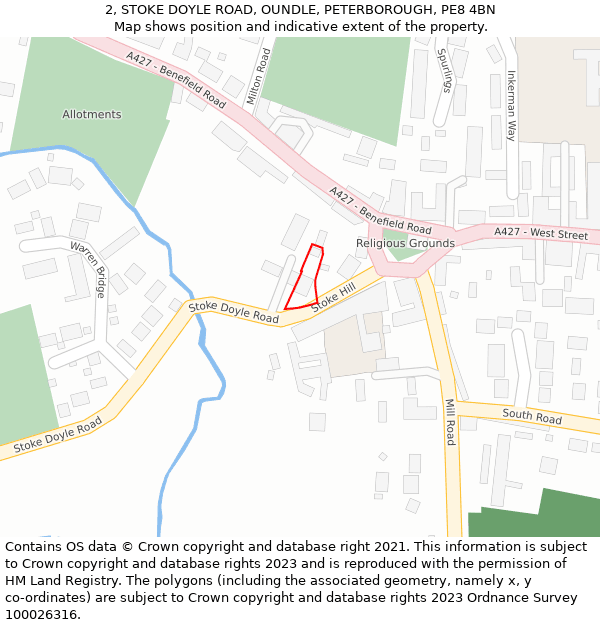 2, STOKE DOYLE ROAD, OUNDLE, PETERBOROUGH, PE8 4BN: Location map and indicative extent of plot