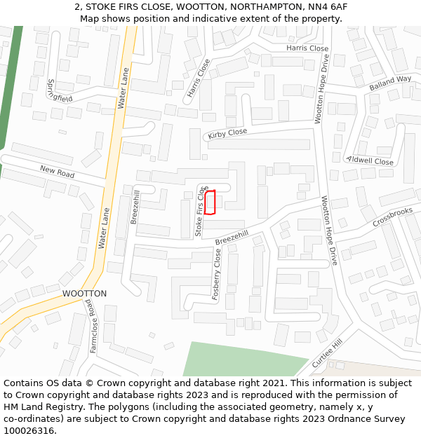 2, STOKE FIRS CLOSE, WOOTTON, NORTHAMPTON, NN4 6AF: Location map and indicative extent of plot