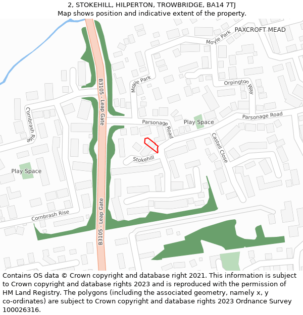 2, STOKEHILL, HILPERTON, TROWBRIDGE, BA14 7TJ: Location map and indicative extent of plot