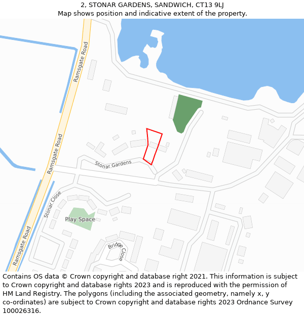 2, STONAR GARDENS, SANDWICH, CT13 9LJ: Location map and indicative extent of plot