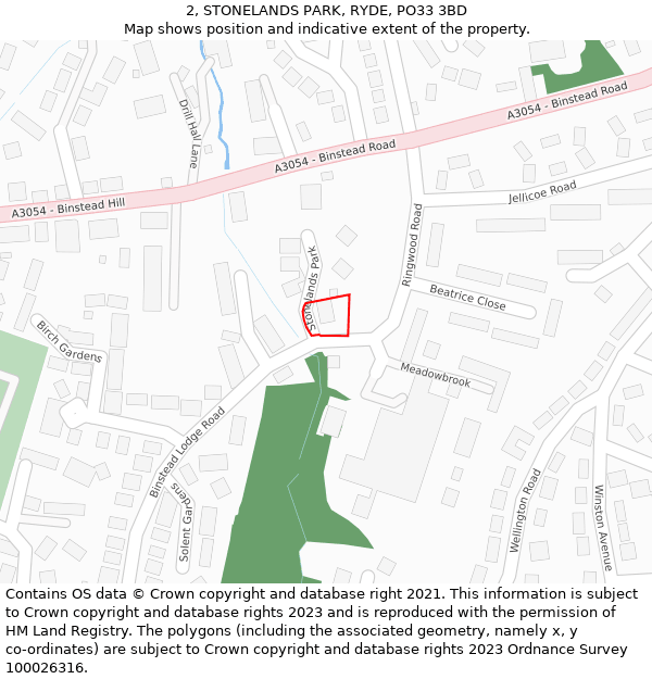 2, STONELANDS PARK, RYDE, PO33 3BD: Location map and indicative extent of plot