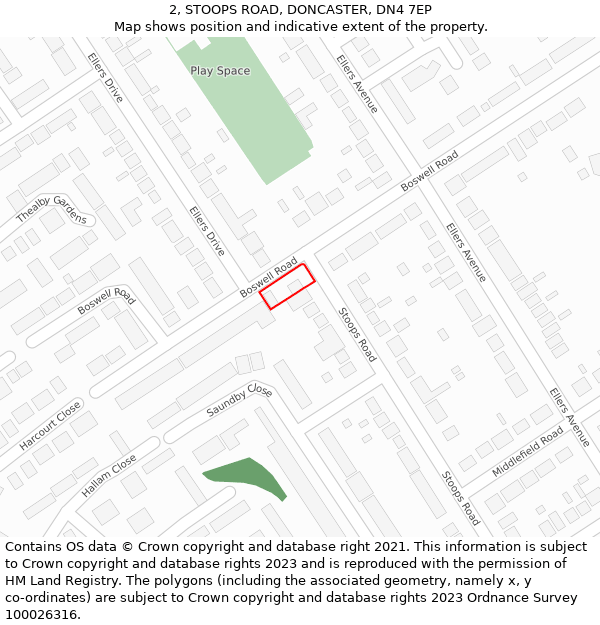 2, STOOPS ROAD, DONCASTER, DN4 7EP: Location map and indicative extent of plot