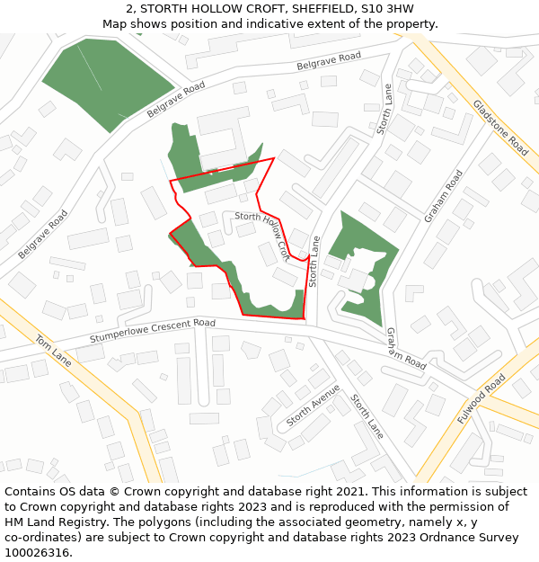 2, STORTH HOLLOW CROFT, SHEFFIELD, S10 3HW: Location map and indicative extent of plot