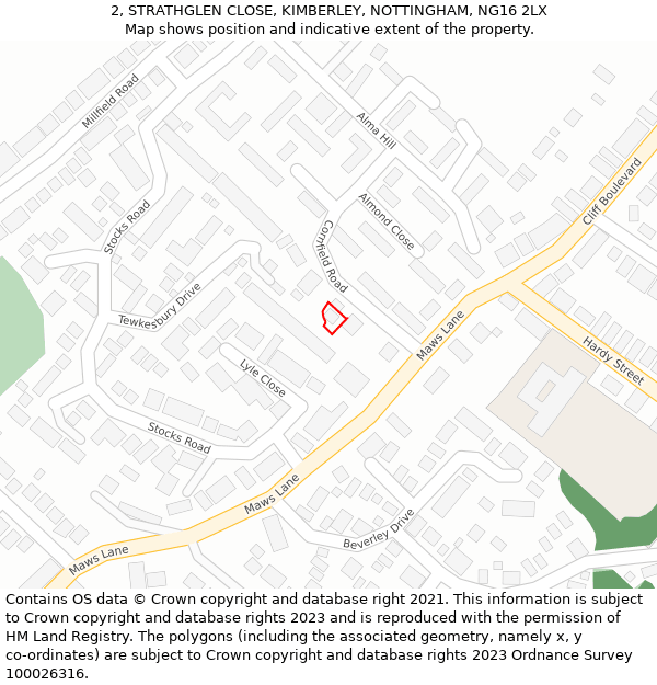 2, STRATHGLEN CLOSE, KIMBERLEY, NOTTINGHAM, NG16 2LX: Location map and indicative extent of plot