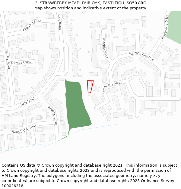 2, STRAWBERRY MEAD, FAIR OAK, EASTLEIGH, SO50 8RG: Location map and indicative extent of plot