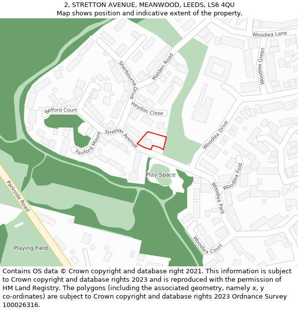 2, STRETTON AVENUE, MEANWOOD, LEEDS, LS6 4QU: Location map and indicative extent of plot