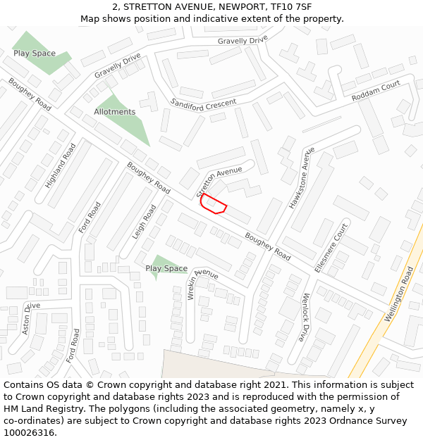 2, STRETTON AVENUE, NEWPORT, TF10 7SF: Location map and indicative extent of plot