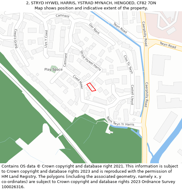 2, STRYD HYWEL HARRIS, YSTRAD MYNACH, HENGOED, CF82 7DN: Location map and indicative extent of plot