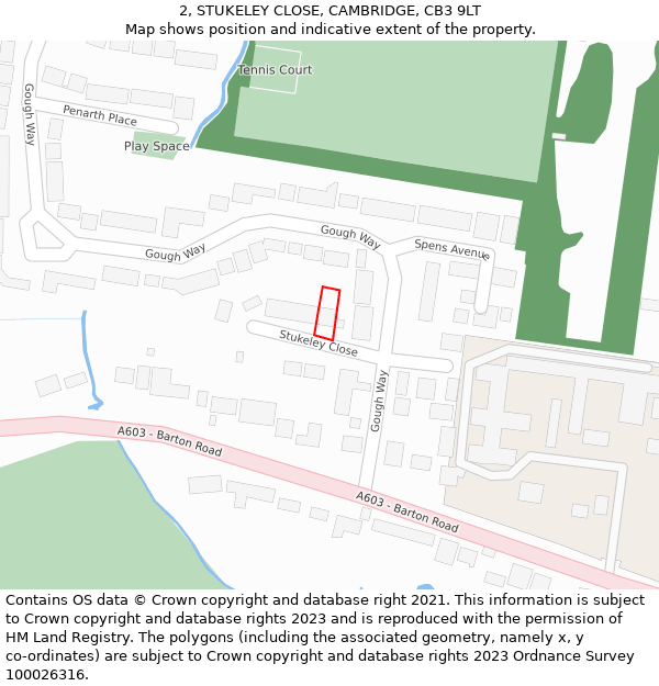 2, STUKELEY CLOSE, CAMBRIDGE, CB3 9LT: Location map and indicative extent of plot