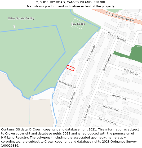 2, SUDBURY ROAD, CANVEY ISLAND, SS8 9RL: Location map and indicative extent of plot