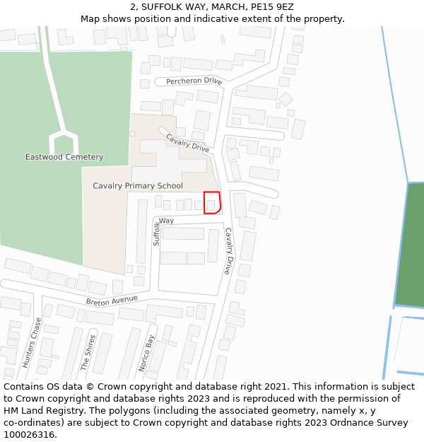 2, SUFFOLK WAY, MARCH, PE15 9EZ: Location map and indicative extent of plot