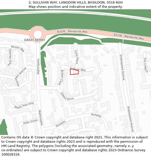 2, SULLIVAN WAY, LANGDON HILLS, BASILDON, SS16 6GH: Location map and indicative extent of plot