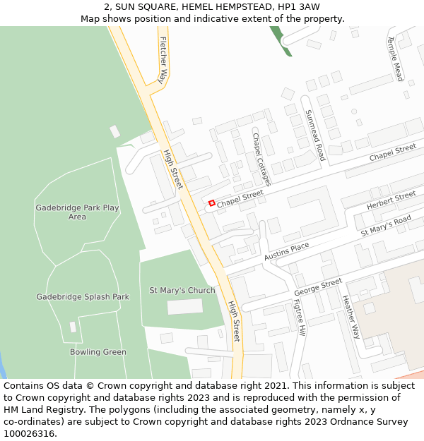 2, SUN SQUARE, HEMEL HEMPSTEAD, HP1 3AW: Location map and indicative extent of plot