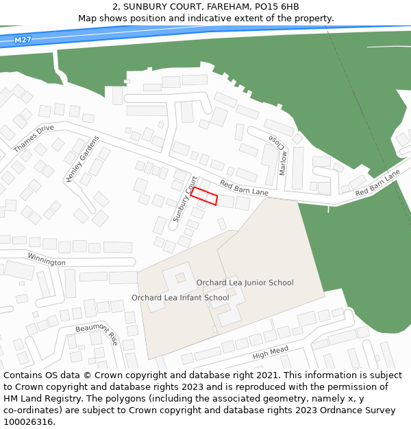 2, SUNBURY COURT, FAREHAM, PO15 6HB: Location map and indicative extent of plot