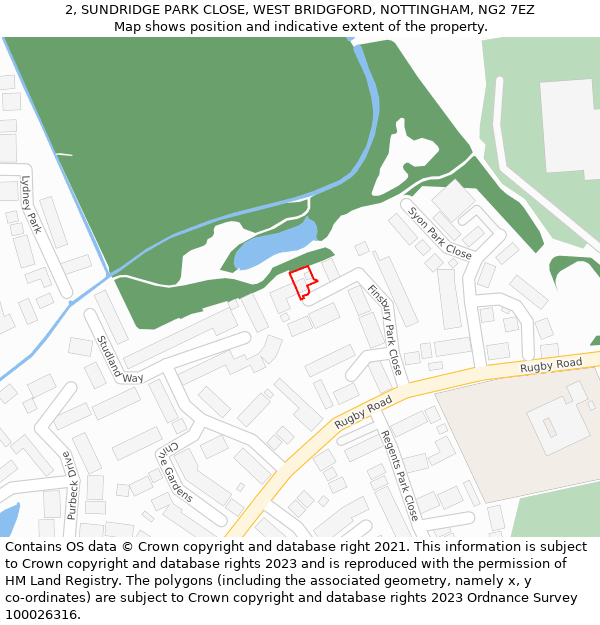 2, SUNDRIDGE PARK CLOSE, WEST BRIDGFORD, NOTTINGHAM, NG2 7EZ: Location map and indicative extent of plot