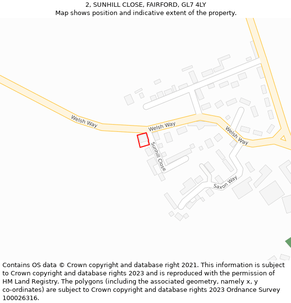 2, SUNHILL CLOSE, FAIRFORD, GL7 4LY: Location map and indicative extent of plot