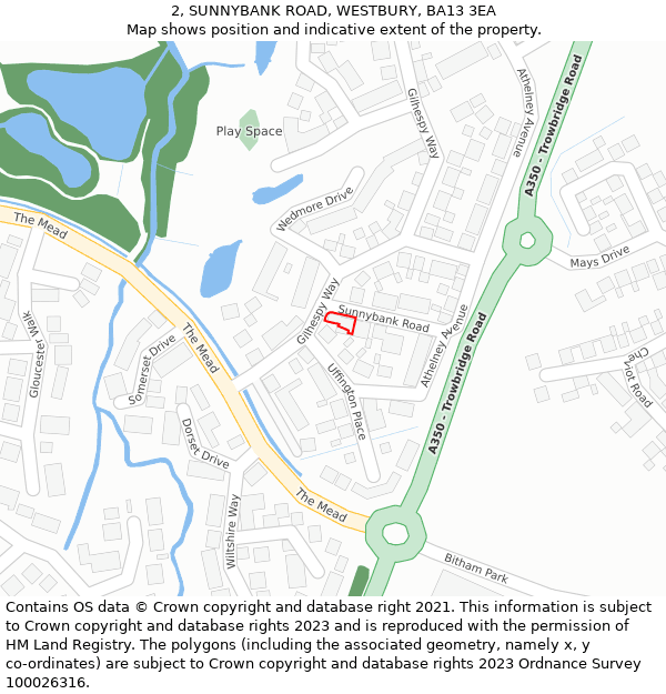 2, SUNNYBANK ROAD, WESTBURY, BA13 3EA: Location map and indicative extent of plot