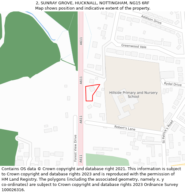 2, SUNRAY GROVE, HUCKNALL, NOTTINGHAM, NG15 6RF: Location map and indicative extent of plot