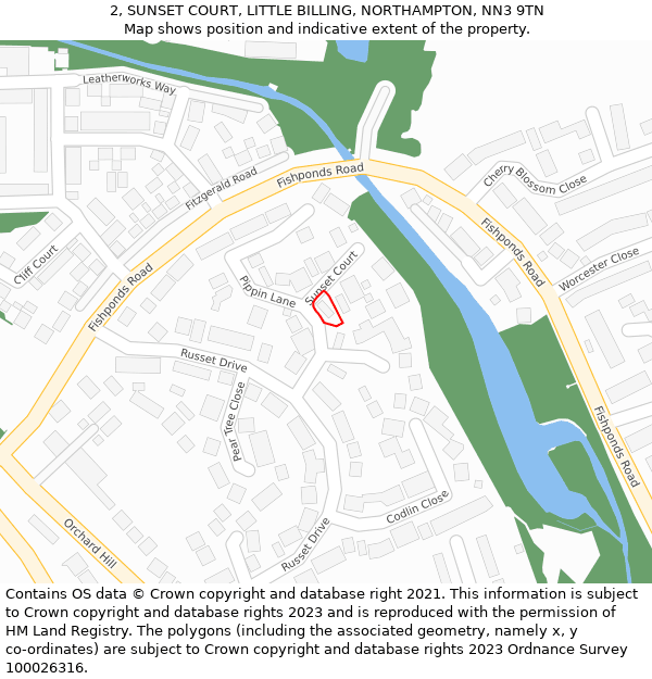 2, SUNSET COURT, LITTLE BILLING, NORTHAMPTON, NN3 9TN: Location map and indicative extent of plot