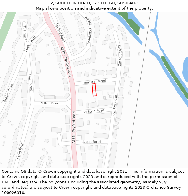 2, SURBITON ROAD, EASTLEIGH, SO50 4HZ: Location map and indicative extent of plot