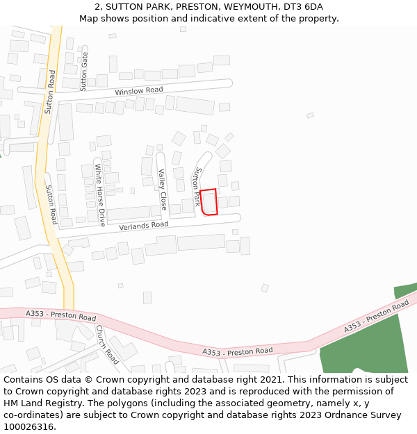 2, SUTTON PARK, PRESTON, WEYMOUTH, DT3 6DA: Location map and indicative extent of plot