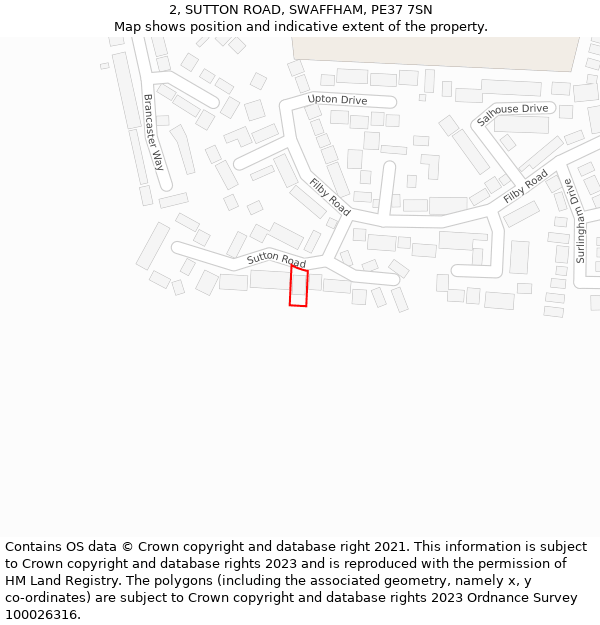 2, SUTTON ROAD, SWAFFHAM, PE37 7SN: Location map and indicative extent of plot