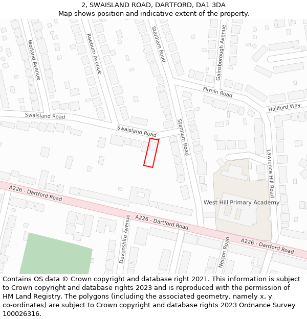 2, SWAISLAND ROAD, DARTFORD, DA1 3DA: Location map and indicative extent of plot