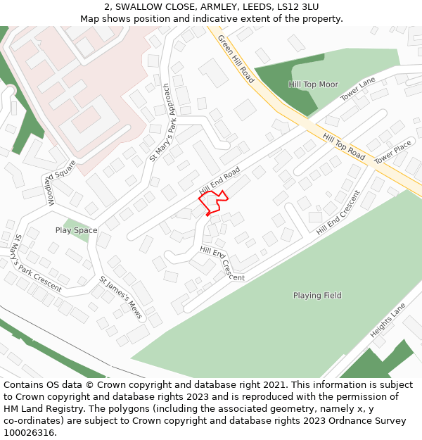 2, SWALLOW CLOSE, ARMLEY, LEEDS, LS12 3LU: Location map and indicative extent of plot