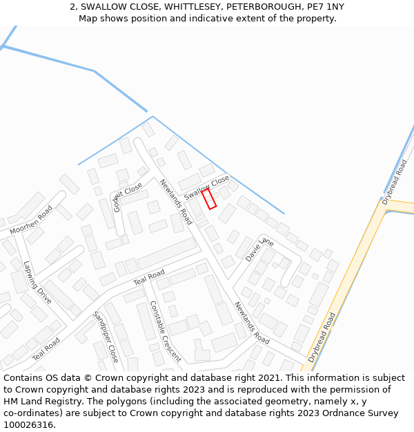 2, SWALLOW CLOSE, WHITTLESEY, PETERBOROUGH, PE7 1NY: Location map and indicative extent of plot