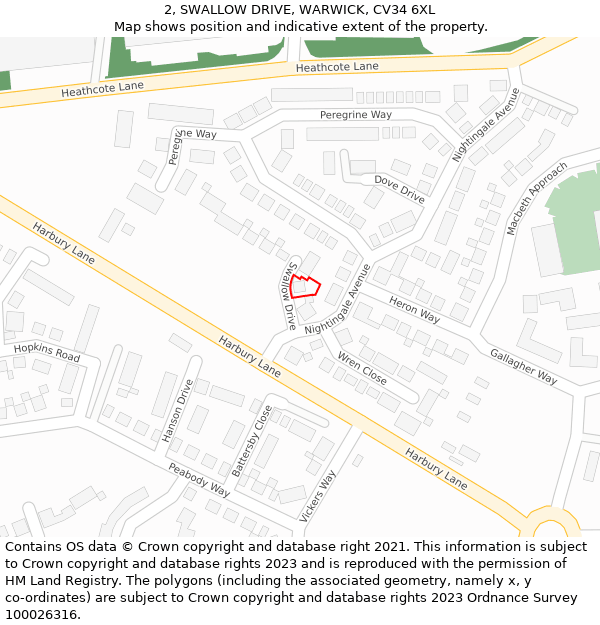 2, SWALLOW DRIVE, WARWICK, CV34 6XL: Location map and indicative extent of plot