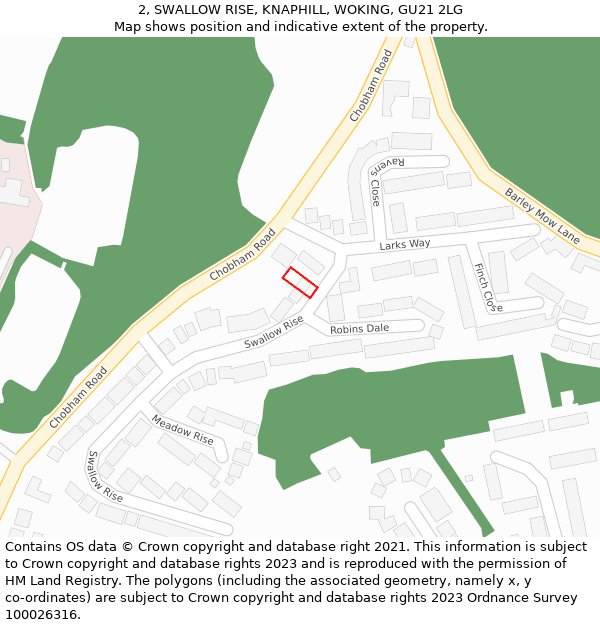 2, SWALLOW RISE, KNAPHILL, WOKING, GU21 2LG: Location map and indicative extent of plot