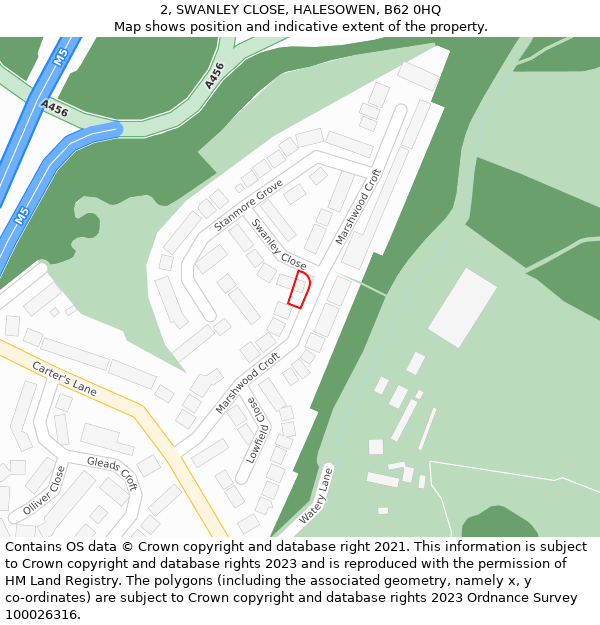 2, SWANLEY CLOSE, HALESOWEN, B62 0HQ: Location map and indicative extent of plot