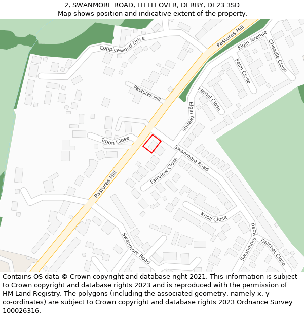 2, SWANMORE ROAD, LITTLEOVER, DERBY, DE23 3SD: Location map and indicative extent of plot