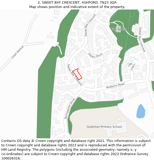 2, SWEET BAY CRESCENT, ASHFORD, TN23 3QA: Location map and indicative extent of plot