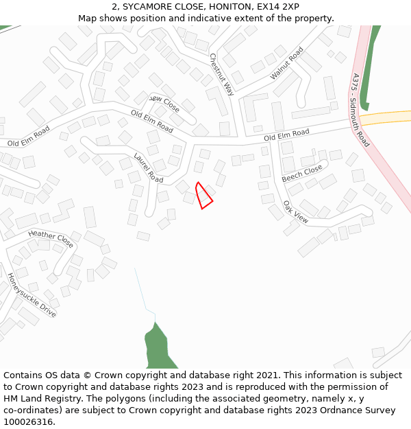 2, SYCAMORE CLOSE, HONITON, EX14 2XP: Location map and indicative extent of plot