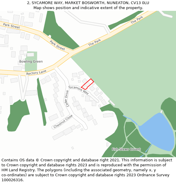 2, SYCAMORE WAY, MARKET BOSWORTH, NUNEATON, CV13 0LU: Location map and indicative extent of plot