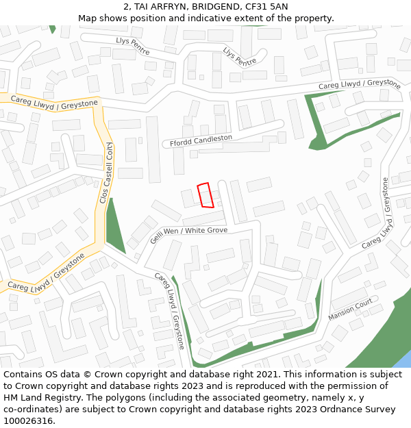 2, TAI ARFRYN, BRIDGEND, CF31 5AN: Location map and indicative extent of plot