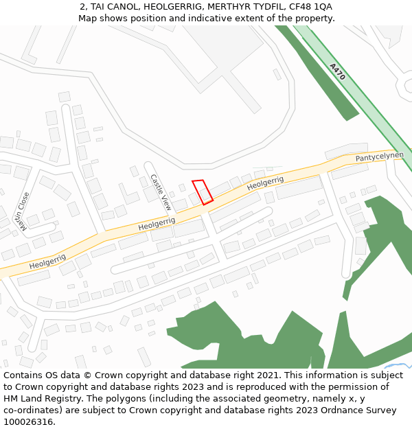 2, TAI CANOL, HEOLGERRIG, MERTHYR TYDFIL, CF48 1QA: Location map and indicative extent of plot