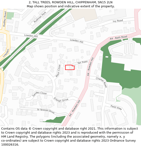 2, TALL TREES, ROWDEN HILL, CHIPPENHAM, SN15 2LN: Location map and indicative extent of plot