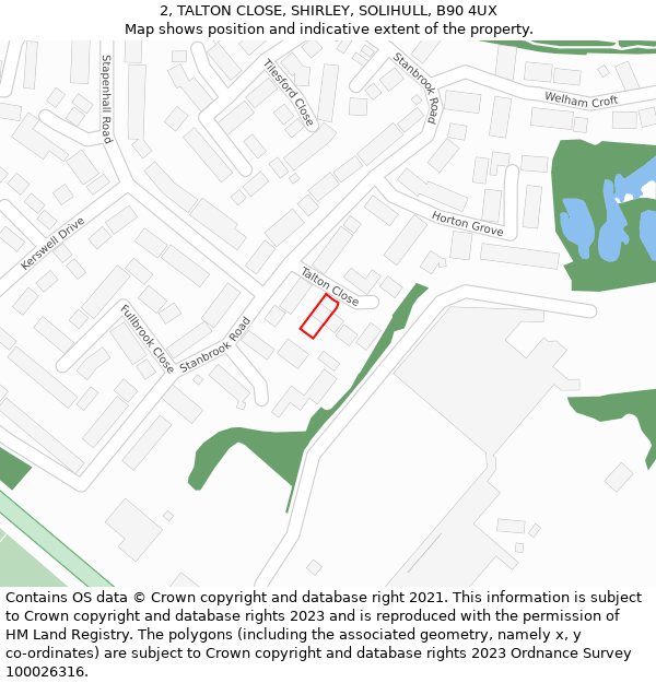 2, TALTON CLOSE, SHIRLEY, SOLIHULL, B90 4UX: Location map and indicative extent of plot