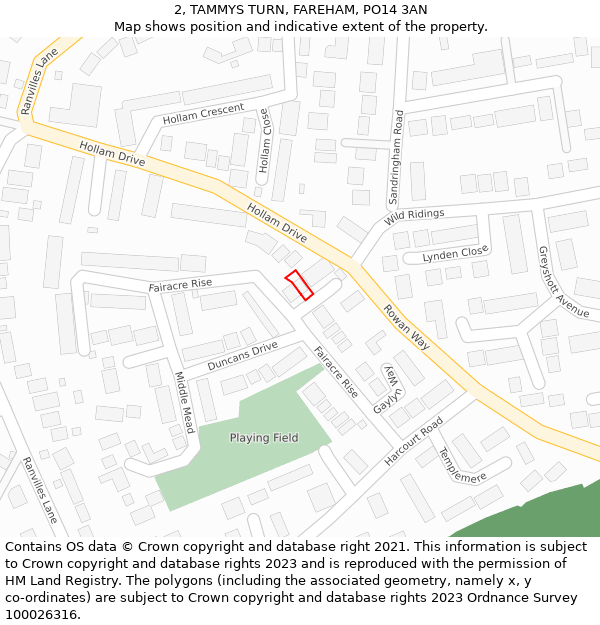 2, TAMMYS TURN, FAREHAM, PO14 3AN: Location map and indicative extent of plot