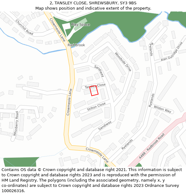 2, TANSLEY CLOSE, SHREWSBURY, SY3 9BS: Location map and indicative extent of plot