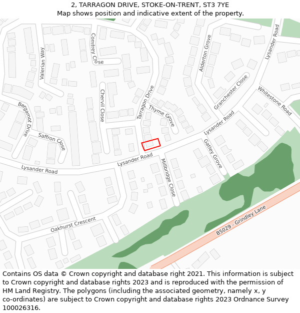 2, TARRAGON DRIVE, STOKE-ON-TRENT, ST3 7YE: Location map and indicative extent of plot