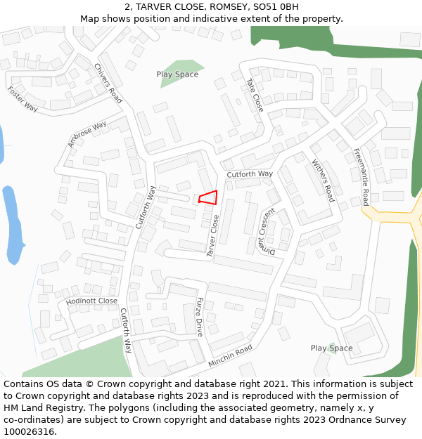 2, TARVER CLOSE, ROMSEY, SO51 0BH: Location map and indicative extent of plot